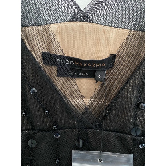 BCBG NWT Beaded Tulle Black dress with beige lining size 8 - Picture 2 of 6